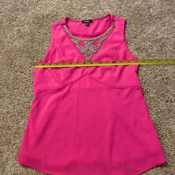 XOXO TANK TOP BLOUSE HOT PINK EMBELLISH RHINESTONES SZ S PREPPY CHIC - Picture 7 of 12